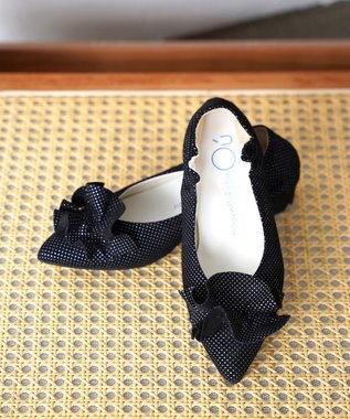 nouvelleRobe Oū 新色追加【本革・高反発】Ruffles ポインテッドトゥ ヒールパンプス ブラックドット