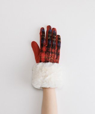 ORuKuBET ラングヘアシャギーチェック3Wayジャージグローブ(WOMEN)【タッチパネル対応】 レッド