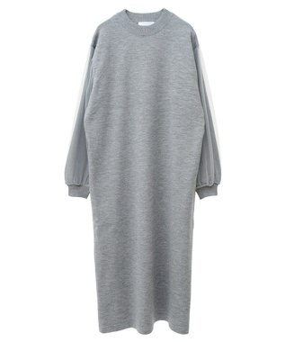 Green Parks 杢グレー袖チュールニットワンピース Gray Mixture