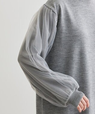 Green Parks 杢グレー袖チュールニットワンピース Gray Mixture