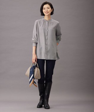 J.PRESS LADIES L 【洗える】Pe/Vis サイロチェック ブラウス ブラック系3