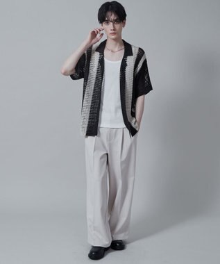 WEGO マルチストライプニットシャツ（S） ダークグレー