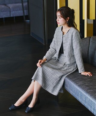 Tiaclasse 【洗える】ツイードタックフレアスカート ホワイト