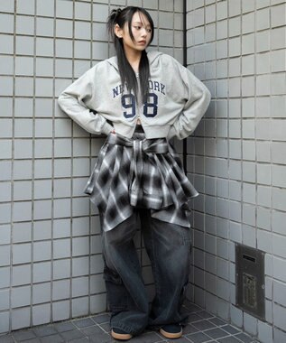 WEGO グラフィックショートZIPパーカー 杢グレー