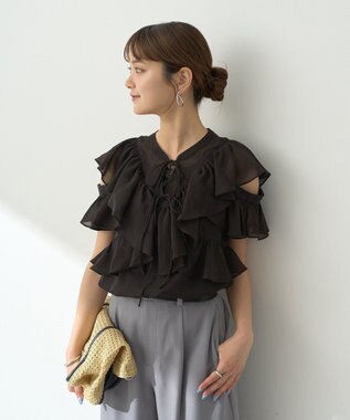 earth music&ecology ２ＷＡＹフリルブラウス Black