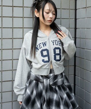 WEGO グラフィックショートZIPパーカー 杢グレー