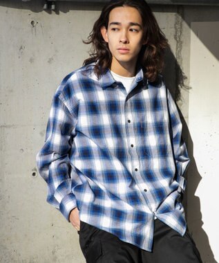 WEGO オンブレチェックシャツ ブルーチェック1