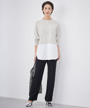 ICB L 【洗える】ライトダブルクロス ストレートパンツ ブラック系