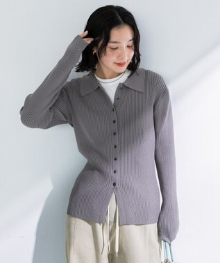 Green Parks 襟付きリブニットカーディガン