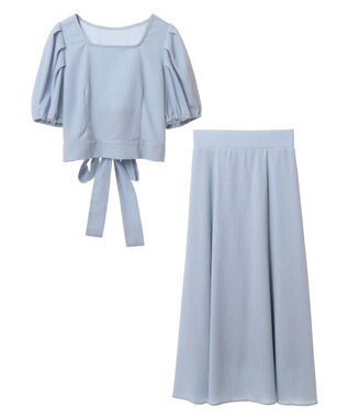 earth music&ecology ＳＥＴ２点バックリボンブラウス＋フレアスカート Sax