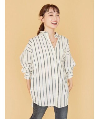 AMERICAN HOLIC ドビーストライプシャツチュニック Stripe Ivory