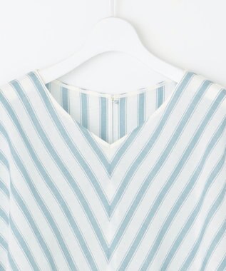 自由区 L 【洗える】テンセルリネンリボン ブラウス オフ×ブルーストライプ