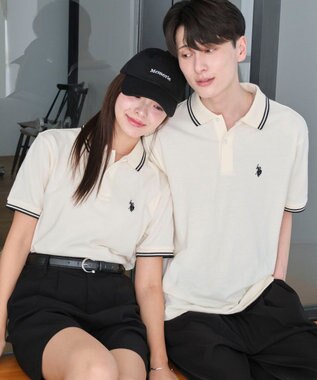 WEGO 【ユニセックス着用ITEM/SMLサイズ展開】別注USPOLOラインポロシャツ ホワイトアイボリー