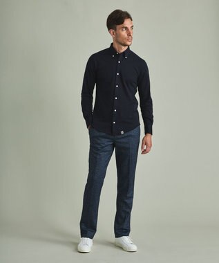 GOTAIRIKU 【吸水速乾】クールマックス鹿の子 ビズシャツ_ボタンダウン ネイビー系