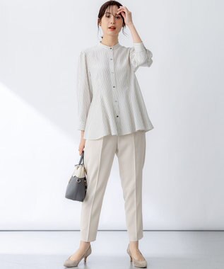 組曲 リヨセルシャーティングペプラム ブラウス ベージュストライプ系1