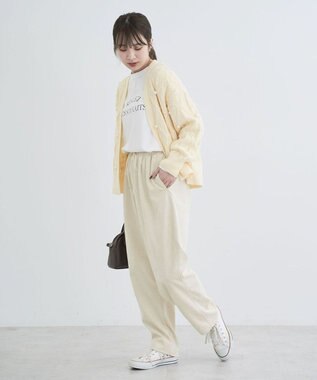 Green Parks パール付ケーブルニットカーディガン Off White