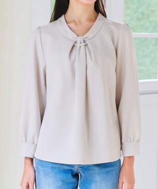 Tiaclasse L 【ダブルクロス】2wayボウタイ風ブラウス グレージュ