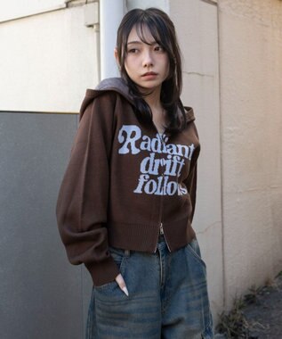 WEGO グラフィックジャガードニットZIPパーカー ブラウン