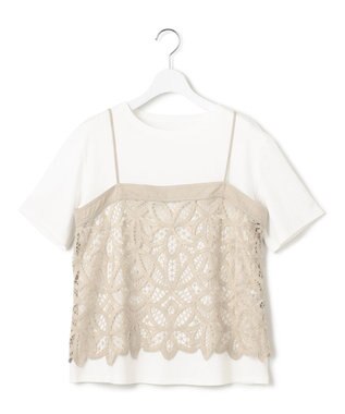 23区 S 【好評につき新色追加/汗じみ防止】エンブロイダリージャージー レースキャミソール付き カットソー ベージュ系