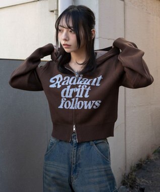 WEGO グラフィックジャガードニットZIPパーカー ブラウン