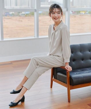 Tiaclasse L 【ダブルクロス】2wayボウタイ風ブラウス グレージュ