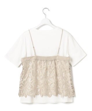 23区 S 【好評につき新色追加/汗じみ防止】エンブロイダリージャージー レースキャミソール付き カットソー ベージュ系