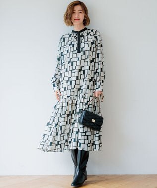 23区 S 【洗える】ARGENTI コラージュプリント ワンピース ブラック系