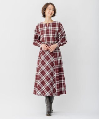 自由区 【洗える/セット可】オータムチェック フレアスカート ワイン系4