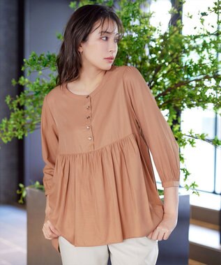 Tiaclasse L 【洗える】レーヨンツイルギャザーブラウス ピンク