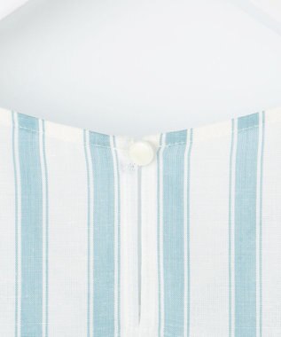 自由区 L 【洗える】テンセルリネンリボン ブラウス オフ×ブルーストライプ