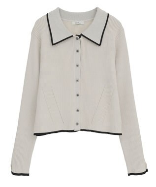 earth music&ecology バイカラートリムニットカーディガン Ivory