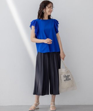 組曲 プリーツコンビフレンチスリーブ カットソー ウルトラマリンブルー系