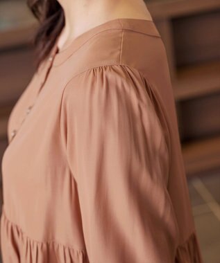 Tiaclasse L 【洗える】レーヨンツイルギャザーブラウス ピンク