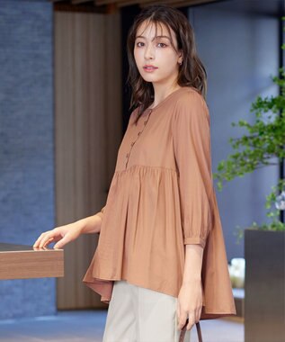 Tiaclasse L 【洗える】レーヨンツイルギャザーブラウス ピンク