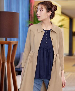 Tiaclasse L 【洗える】レーヨンツイルギャザーブラウス ネイビー