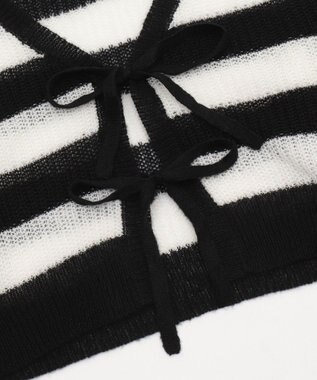 WEGO 【25年秋冬新作】モヘアタッチ2WAYリボンカーデ ホワイトボーダー