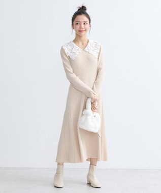 earth music&ecology 襟レースニットワンピース Ivory