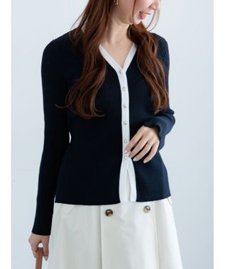 Te chichi リブVネックカーディガン ネイビー