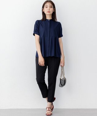 組曲 プレーティング天竺5分袖 カットソー ネイビー系