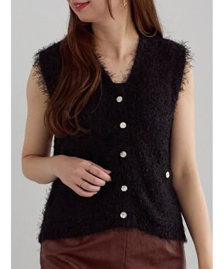 Te chichi 金釦ポケットシャギーニットベスト ブラック