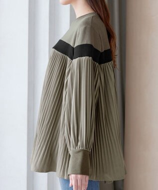 Tiaclasse 配色ラインプリーツプルオーバー カーキ