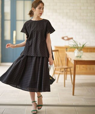 組曲 S 【WEB限定】エンブロイダリーレース フレアスカート ブラック系