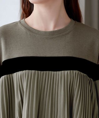 Tiaclasse 配色ラインプリーツプルオーバー カーキ