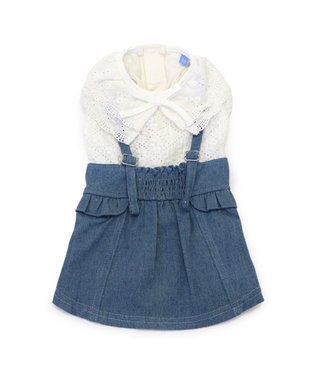 PET PARADISE ペットパラダイス レース襟 スカートつなぎ 小型犬　 ホワイト×ネイビー