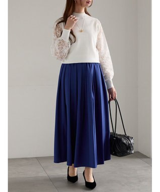 Te chichi フラッフィーツイルタックフレアスカート ブルー