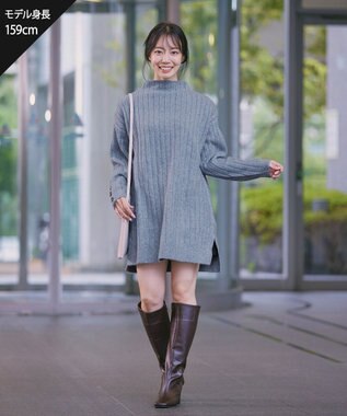 Tiaclasse L 【洗える】袖ボタンメランジニットチュニック ブルー