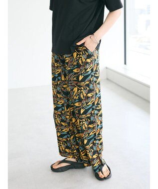CRAFT STANDARD BOUTIQUE レーヨン柄プリントワイドパンツ Mustard