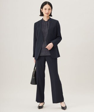 自由区 【セットアップ対応・洗える】ウールブレンドセットアップノーカラー ジャケット ネイビー系