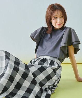 ANY L 【洗濯機可能/ウエストゴム】ビックチェックマーメイドスカート オフ×ブラックブロックチェック