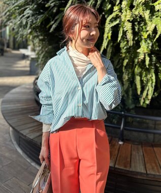 UNFILO 【洗える】イージーケア オーバーシャツ グリーン×ホワイト